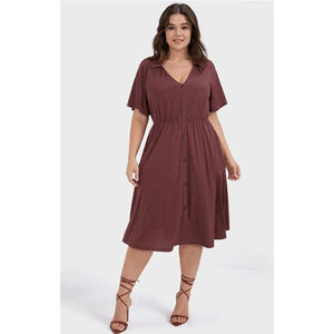 Bloomchic Solid Faux Button up Collar Ruffle Dress Size 14/16 NWT